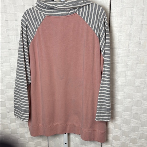 Maurice’s Striped Cowl Neck Pink and Gray Pullover - Picture 5 of 6